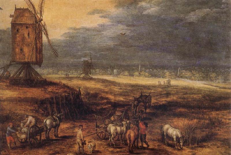 Jan Brueghel The Elder Landscape with Windmills oil painting image